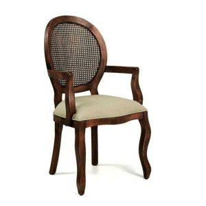 Cadeira Luis XV Medalhão com Braços Oregon Tecido Linho Rústico