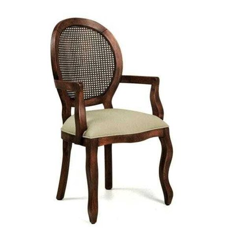 Cadeira Luis XV Medalhão com Braços Oregon Tecido Linho Rústico