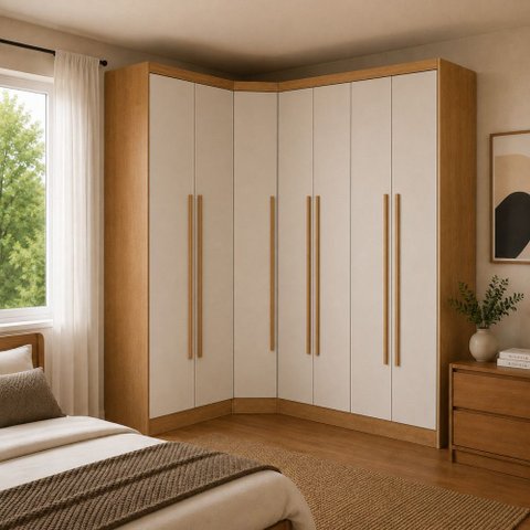 Guarda-Roupa de Canto Modulado MDF 410cm Safira 7 Portas 9 Gavetas Una Mobília