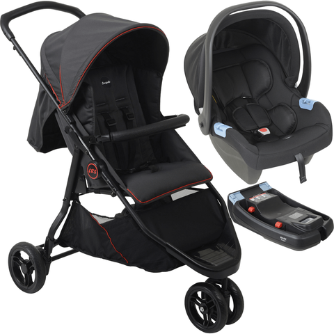 Carrinho de Bebe com Bebe Conforto Base Burigotto Cr3 Gray Red