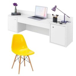 Penteadeira Camarim Atração Branco e Cadeira Charles Amarela - Albatroz - 1