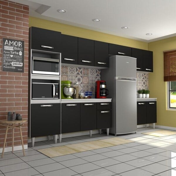 Cozinha Modulada 6 Módulos Composição 1 Branco/Preto - Lumil - 2
