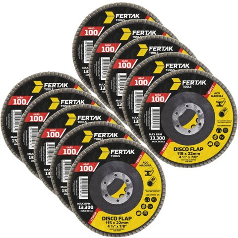 Disco Lixa Flap Cônico 115mm Grão 100 Madeira Aço Desbaste | 10 Un