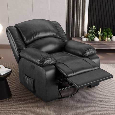 Poltrona do Papai Reclinável Sala de Cinema Madrid Glider Manual Giratória PU Preto Brilho G26 Gran 