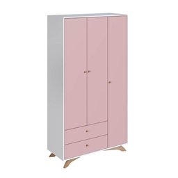 Guarda Roupa Infantil 104,8cm 03 Portas 02 Gavetas Linha Affetto Aft004 Completa Móveis-branco/rosa - 3