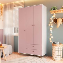 Guarda Roupa Infantil 104,8cm 03 Portas 02 Gavetas Linha Affetto Aft004 Completa Móveis-branco/rosa - 1