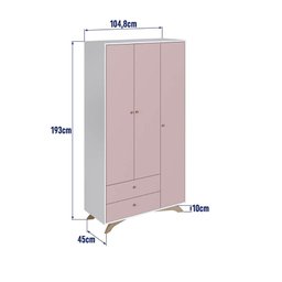 Guarda Roupa Infantil 104,8cm 03 Portas 02 Gavetas Linha Affetto Aft004 Completa Móveis-branco/rosa - 2