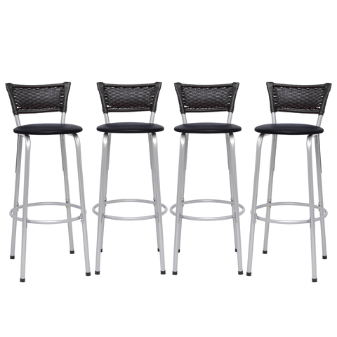 Kit 4 Banquetas Alta Banco para Balcão Junco Preto Àrea Gourmet Ilha Bancada bares Churrasqueira