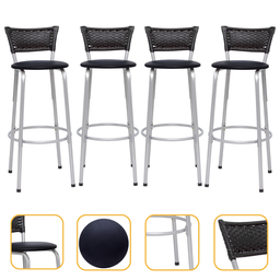 Kit 4 Banquetas Alta Banco para Balcão Junco Preto Àrea Gourmet Ilha Bancada bares Churrasqueira - 1