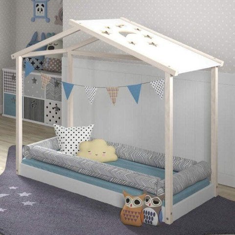 Mini Cama Montessoriana Infantil Montessoriana Infantil Montessoriana Sky Espresso Móveis Branco/Giz