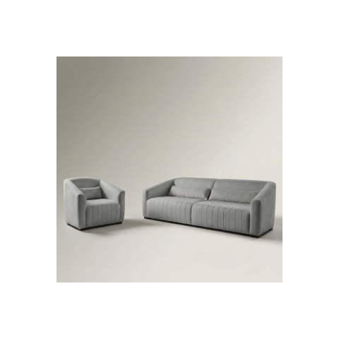 Conjunto Sofá 02 Lugares Living Ísis e Uma Poltrona Tecido Acquablock Pet Friendly Cinza 2,30m