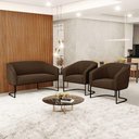 Ver imagem 5 de Sofá Namoradeira e 2 Poltronas Base Industrial Preto Stella Suede D03 - D'Rossi Cor Marrom