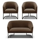 Ver imagem 1 de Sofá Namoradeira e 2 Poltronas Base Industrial Preto Stella Suede D03 - D'Rossi Cor Marrom