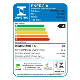 Aquecedor de Água a Gás Rinnai E27 Feh 27 Litros Bivolt Digital Branco - Glp (gás de Botijão) - 6
