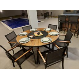 Mesa Moderna para Área Gourmet com Tampo de Madeira Giratória com 6 Cadeiras - 1