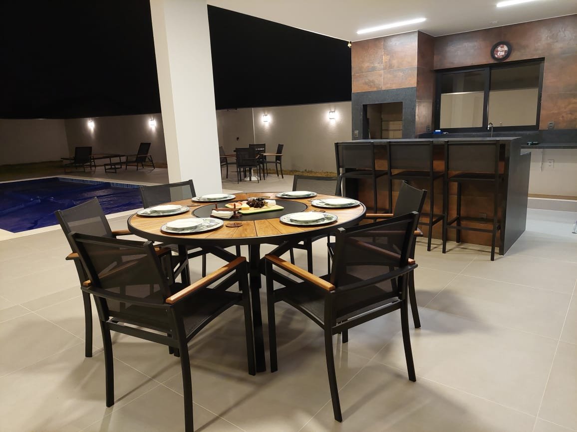 Mesa Moderna para Área Gourmet com Tampo de Madeira Giratória com 6 Cadeiras - 2