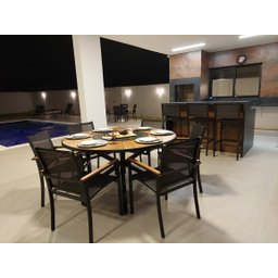 Mesa Moderna para Área Gourmet com Tampo de Madeira Giratória com 6 Cadeiras - 2