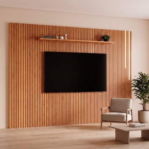 Painel para TV Lyon 362 cm com 3 Módulos de Expansão 250 cm de Altura com LED Naturalle Mavaular