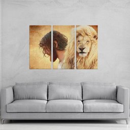 Conjunto Quadro Cristo e Leão de Judá em MDF - 2