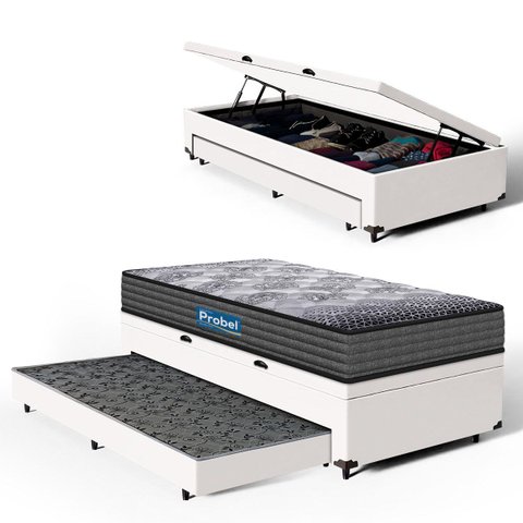Cama Box Baú com Colchão de Espuma D60 Double Face Guarda Costas Comfort Force Probel + Auxiliar