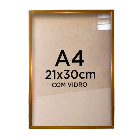 Moldura de Alumínio com Vidro Dourada 21x30cm Tacolado.