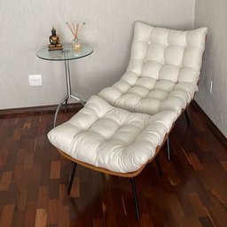 Cadeira Costela Decorativa Sala Quarto com Puff Linho Luxo - 3