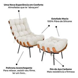 Cadeira Costela Decorativa Sala Quarto com Puff Linho Luxo - 5