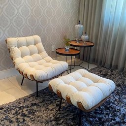 Cadeira Costela Decorativa Sala Quarto com Puff Linho Luxo - 2