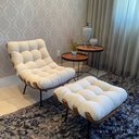 Ver imagem 2 de Cadeira Costela Decorativa Sala Quarto com Puff Linho Luxo