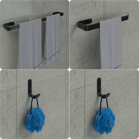 Kit Acessórios Para Banheiro Preto Fosco 4 Peças Plus