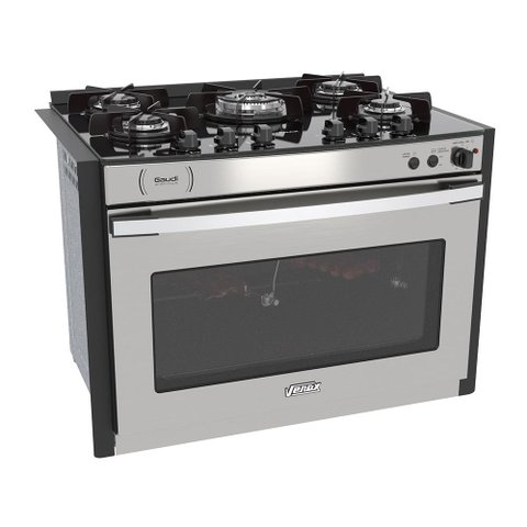Fogão Embutir 5 Bocas Gaudí Platinum Vitreo Inox Gás Glp 220 V Venax 22232