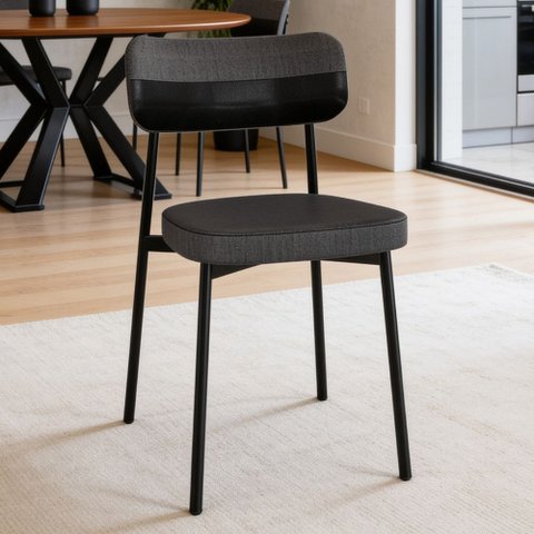 Cadeira Estofada para Sala de Jantar Astrid Preto C01 Linho Preto Courino Preto - Lyam Decor
