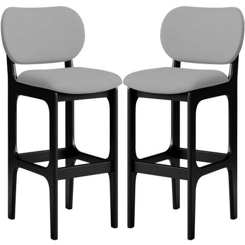 Kit 02 Banquetas Alta Para Cozinha Madeira Fixa Betta L02 Preto Facto Cinza - Lyam Decor