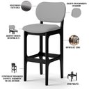 Ver imagem 4 de Kit 02 Banquetas Alta Para Cozinha Madeira Fixa Betta L02 Preto Facto Cinza - Lyam Decor