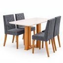 Ver imagem 2 de Conjunto Sala de Jantar Mesa Manu 120cm Tampo MDF e Vidro Canto Arredondado 4 Cadeiras Maitê