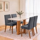 Ver imagem 1 de Conjunto Sala de Jantar Mesa Manu 120cm Tampo MDF e Vidro Canto Arredondado 4 Cadeiras Maitê