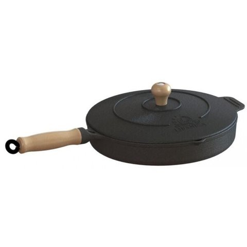 Frigideira Ferro Fundido Com Tampa Cabo Madeira 22cm