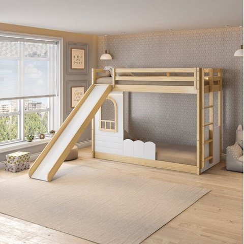 Beliche Montessoriana com LED, Janela e Escorregador New Garden Casatema MadeiraOriginals Marrom/Branco