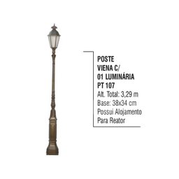 Poste Colonial Viena para Jardim Alumínio 01 Luminária 3,29M - 2