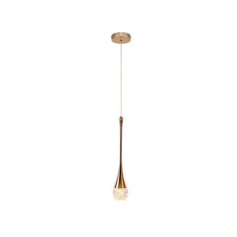Pendente Led 7×34cm 5w 500lm 3000k Bivolt Metal Dourado e Cristal com Cabo de 2m