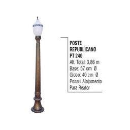 Poste Colonial Republicano Jardim de Alumínio 01 Globo 3,86m - 2
