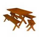 Ver imagem 1 de Conjunto Mesa 1,6m e 2 Bancos Sem Encosto Madeira Maciça Eucalipto:Cerejeira