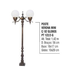 Poste Verona Mini para Jardim de Alumínio 02 Globos 1,42m - 2