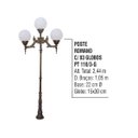Ver imagem 2 de Poste Colonial Romano para Jardim Alumínio 03 Globo 2,44m
