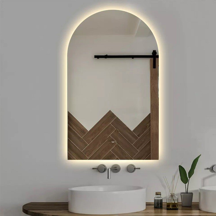Espelho lapidado Arco Janelinha Iluminado com LED Quente - 60x80cm