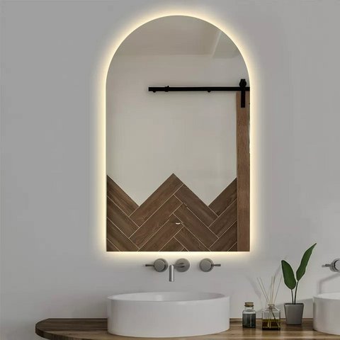 Espelho Lapidado Arco Janelinha Iluminado com Led Quente - 60x80cm