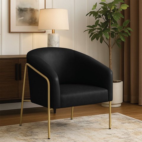 Poltrona Sala Industrial Alta Dourado Stella Sintético Pu Preto D03 - D’Rossi
