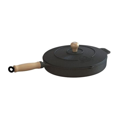 Frigideira Ferro Fundido Com Tampa ferro Cabo Madeira 26cm