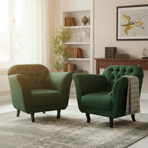Kit 2 Poltronas Decorativa Dália Suede Verde Pés Madeira Mz Decor