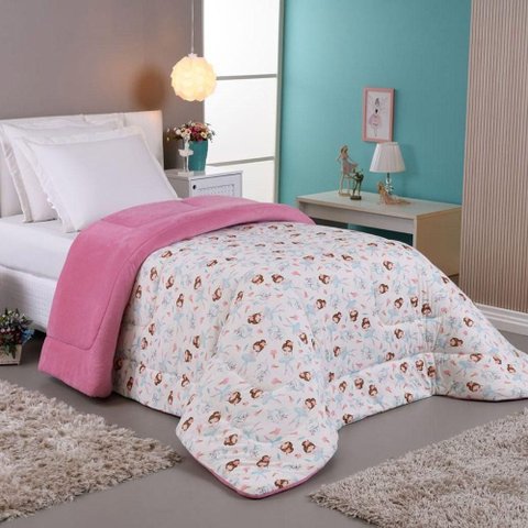 Coberdrom Edredom Bailarina Solteiro Dupla Face Malha Manta Soft Rosa - 100% Poliéster